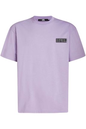 تی شرت بنفش مردانه ریلکس یقه گرد تکی طراحی کد 832668411