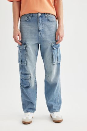 شلوار جین آبی مردانه پاچه لوله ای کارگو استاندارد کد 795476824