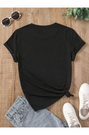 تی شرت مشکی زنانه اورسایز یقه گرد پنبه (نخی) تکی طراحی کد 830001888