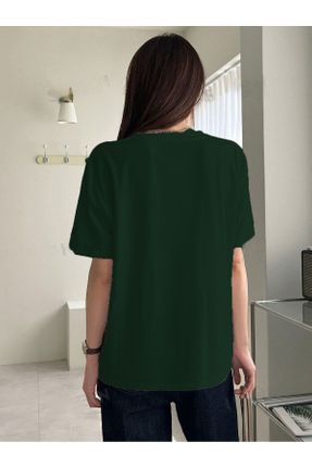 تی شرت سبز زنانه اورسایز پنبه (نخی) یقه گرد تکی طراحی کد 794007673