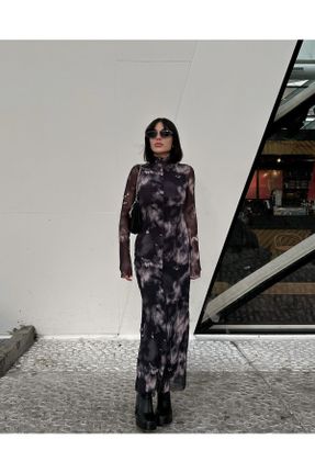 لباس مشکی زنانه بافتنی تور رگولار آستین-بلند کد 637929701
