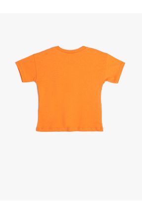 تی شرت نارنجی بچه گانه رگولار یقه گرد پنبه (نخی) تکی کد 789650414