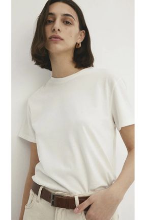 تی شرت نباتی زنانه رگولار یقه گرد پنبه (نخی) تکی بیسیک کد 832759220