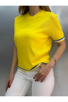 تی شرت زرد زنانه اکریلیک یقه گرد تکی کد 832817987