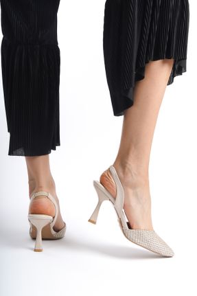 کفش پاشنه بلند کلاسیک بژ زنانه چرم مصنوعی پاشنه نازک پاشنه کوتاه ( 4 - 1 cm ) کد 832950138