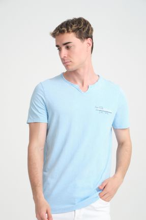 تی شرت آبی مردانه رگولار یقه گرد تکی کد 832932353