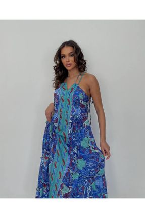 لباس آبی زنانه بافتنی شیفون راحت بند دار کد 832928206