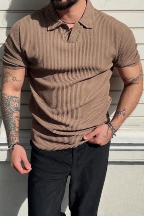 تی شرت قهوه ای مردانه فرم فیت یقه پولو تکی بیسیک کد 820197462