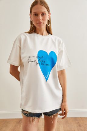 تی شرت آبی زنانه رگولار پنبه - پلی استر کد 833105913