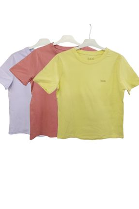 تی شرت زرد زنانه یقه گرد رگولار 3