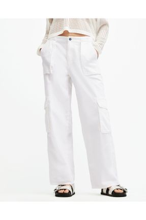 شلوار جین سفید زنانه پاچه گشاد فاق بلند جوان بلند کد 833081364