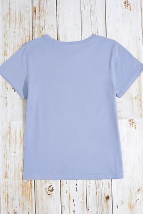 تی شرت آبی زنانه اورسایز یقه گرد تکی کد 833109398