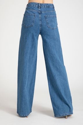 شلوار جین آبی زنانه پاچه گشاد پنبه (نخی) جوان بلند کد 240722095