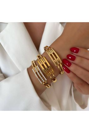 دستبند استیل طلائی زنانه فولاد ( استیل ) کد 338481300