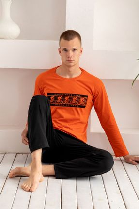 ست لباس راحتی نارنجی مردانه پنبه (نخی) کد 817502848