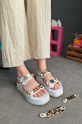 صندل سفید زنانه پاشنه تخت SHOEBELLAS - کد 833121288