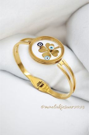 دستبند استیل طلائی زنانه فولاد ( استیل ) کد 833125439