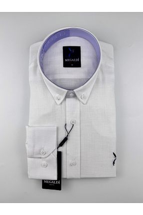 پیراهن سفید مردانه اسلیم فیت MEGALDİ - کد 833187555
