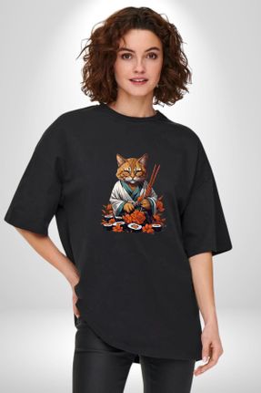 تی شرت مشکی زنانه اورسایز یقه گرد پارچه ای کد 820410285