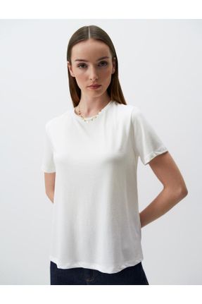 تی شرت سفید زنانه رگولار یقه گرد کد 808323392