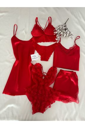 ست لباس راحتی قرمز زنانه ساتن کد 833250281