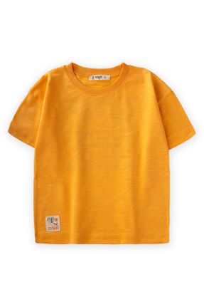 تی شرت نارنجی بچه گانه رگولار یقه گرد تکی کد 748926080