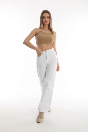 شلوار جین سفید زنانه پاچه راحت فاق بلند جوان استاندارد کد 833385404