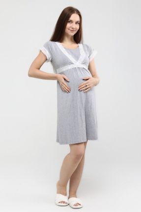 لباس شب حاملگی طوسی زنانه پنبه (نخی) کد 358523954