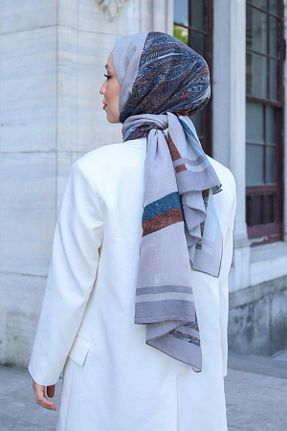 شال طوسی زنانه ابریشم Hint İpek - کد 833535734