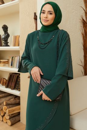 لباس مجلسی سبز زنانه یقه گرد آستین استاندارد رگولار کد 380586501