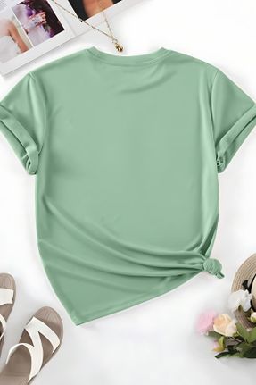 تی شرت سبز زنانه اورسایز یقه گرد تکی کد 833109455