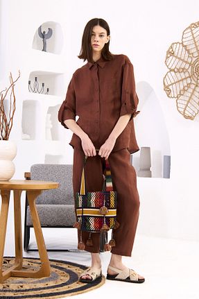 ست بالاتنه و پائین تنه قهوه ای زنانه بافتنی SAINT ONES - کد 833531139