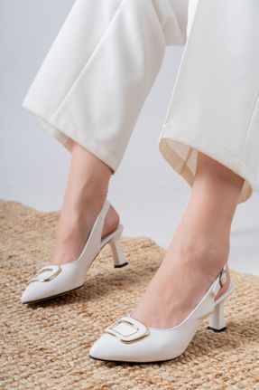 کفش استایلتو سفید پاشنه ساده پاشنه متوسط ( 5 - 9 cm ) کد 736211701