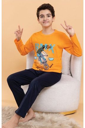 ست لباس راحتی نارنجی مردانه چاپی Pyjama Familya - کد 459452696