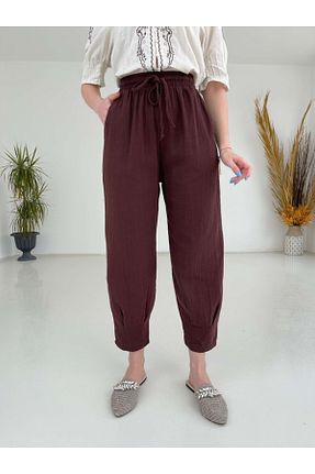 شلوار قهوه ای زنانه پنبه ای Elif Özbey Butik - کد 833128209
