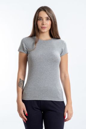 تی شرت طوسی زنانه رگولار یقه گرد بامبو تکی کد 55461202