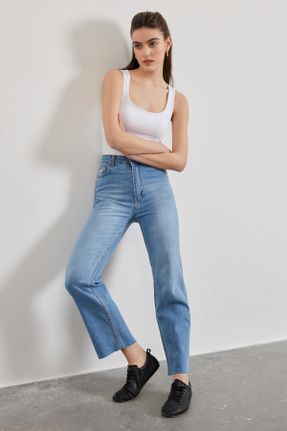 شلوار جین متالیک زنانه فاق بلند جین استاندارد کد 818432815