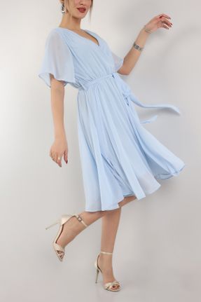 لباس آبی زنانه بافتنی شیفون گلوژ آستین-کوتاه کد 833272639
