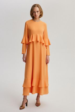 لباس نارنجی زنانه اورسایز بافتنی کد 833273916