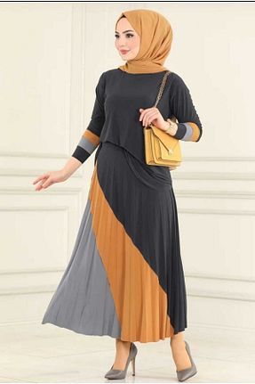 ست بالاتنه و پائین تنه حجاب طوسی زنانه Asimetrik MODAMÜNASİP - کد 675195205