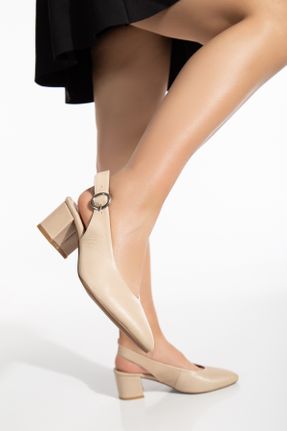 کفش پاشنه بلند کلاسیک بژ زنانه چرم طبیعی پاشنه ضخیم پاشنه متوسط ( 5 - 9 cm ) کد 832122148