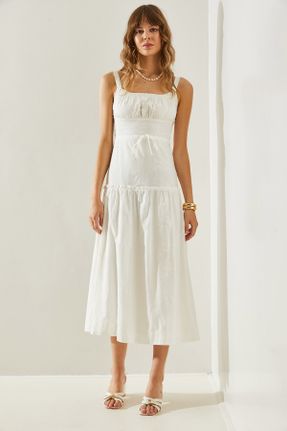 لباس سفید زنانه بافتنی پلی استر بند دار کد 833487301