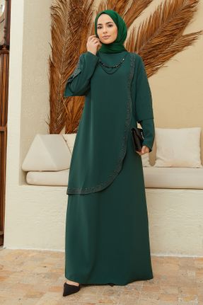 لباس مجلسی سبز زنانه یقه گرد آستین استاندارد رگولار کد 380586501