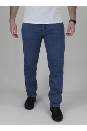 شلوار آبی مردانه جین پاچه لوله ای فاق نرمال کلاسیک کد 88814356