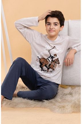ست لباس راحتی طوسی مردانه طرح دار Pyjama Familya - کد 458052281