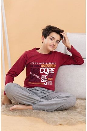 ست لباس راحتی زرشکی مردانه طرح دار Pyjama Familya - کد 459441308