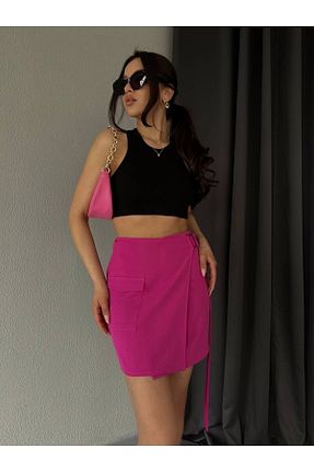دامن صورتی زنانه مخلوط ویسکون Seda bakır collection - کد 687876545