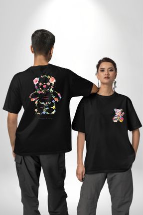 تی شرت مشکی زنانه یقه گرد پارچه ای اورسایز بیسیک کد 830330533