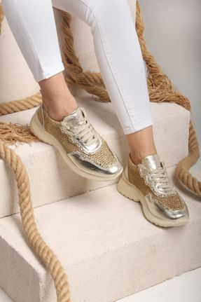 کفش کژوال طلائی زنانه چرم طبیعی پاشنه کوتاه ( 4 - 1 cm ) پاشنه ساده کد 827473381