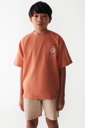 تی شرت نارنجی بچه گانه یقه گرد کد 833265385